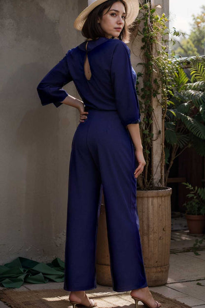 solid color one shoulder short sleeve jumpsuit 109747