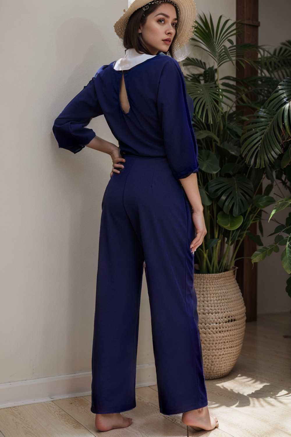 solid color one shoulder short sleeve jumpsuit 107867