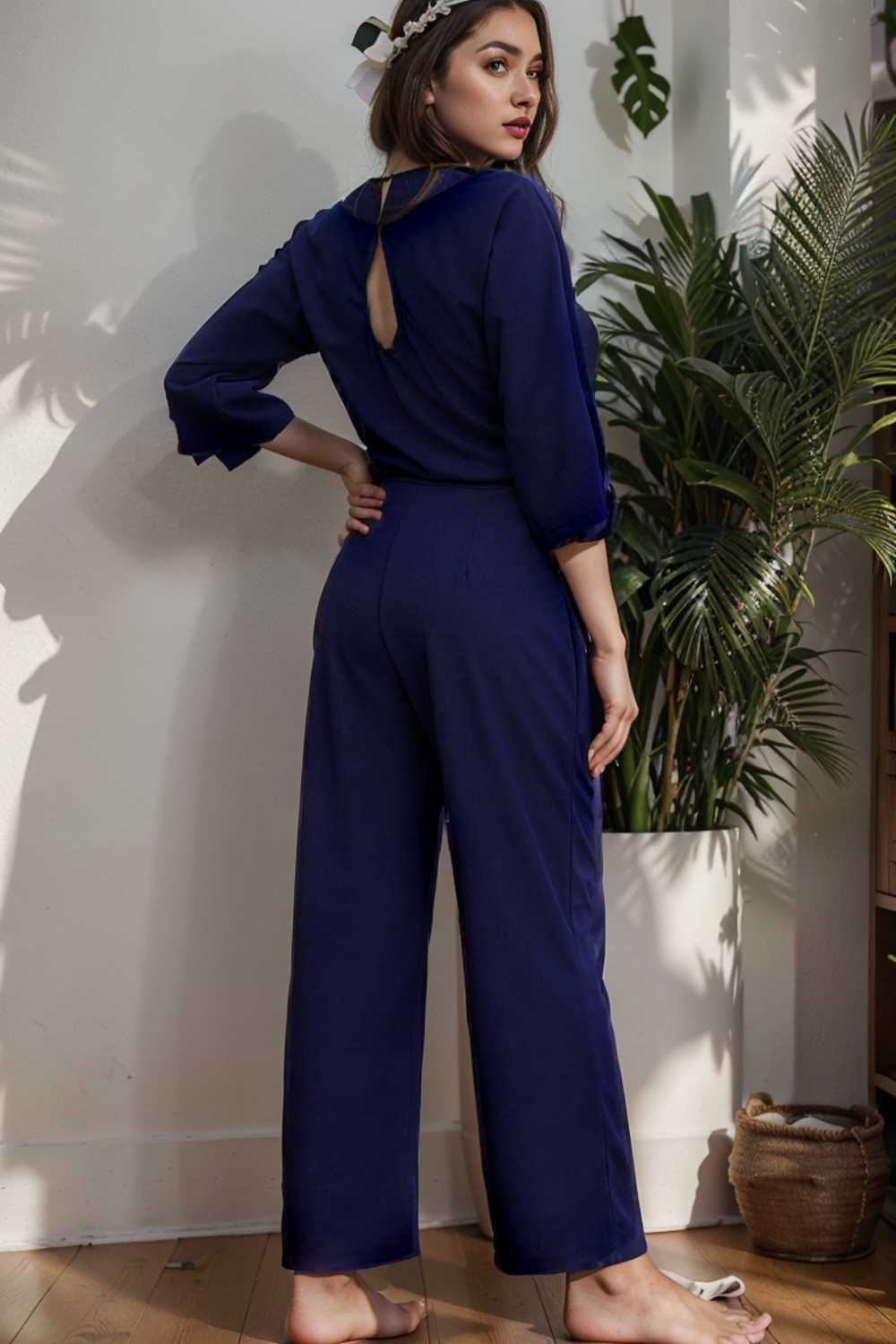 solid color one shoulder short sleeve jumpsuit 107866