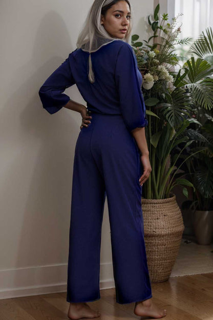 solid color one shoulder short sleeve jumpsuit 109744
