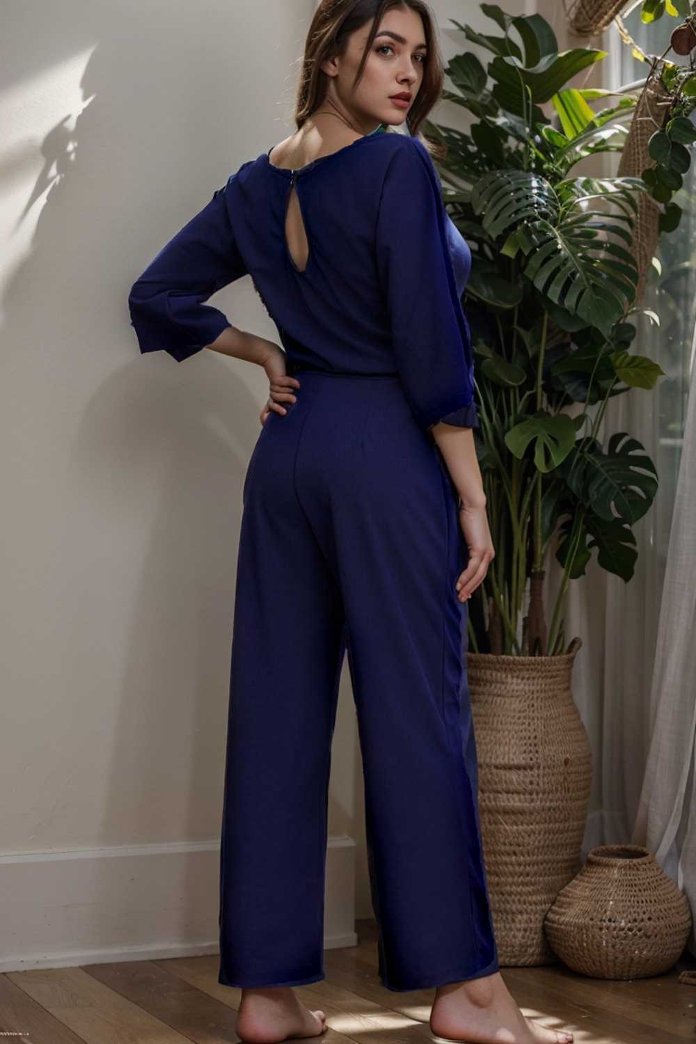 solid color one shoulder short sleeve jumpsuit 107865