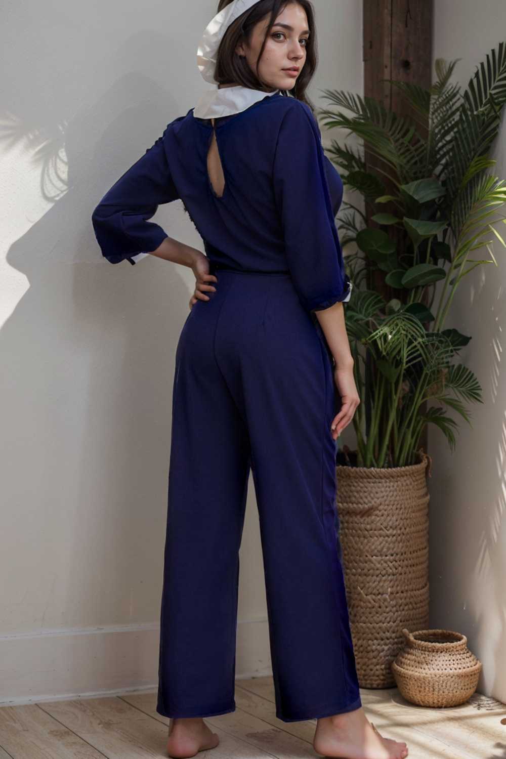 solid color one shoulder short sleeve jumpsuit 109743