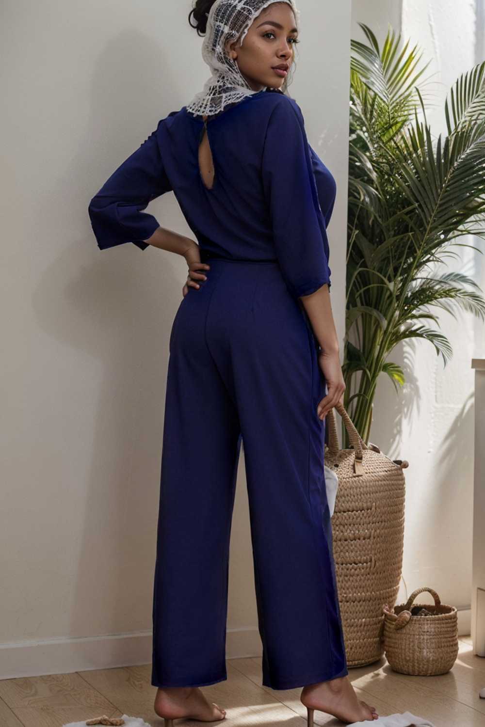 solid color one shoulder short sleeve jumpsuit 107864