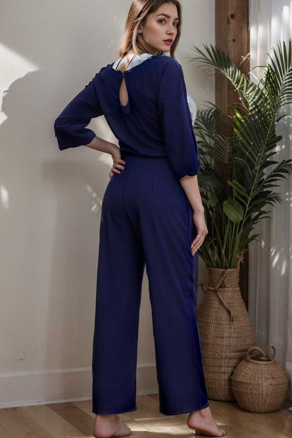 solid color one shoulder short sleeve jumpsuit 107863