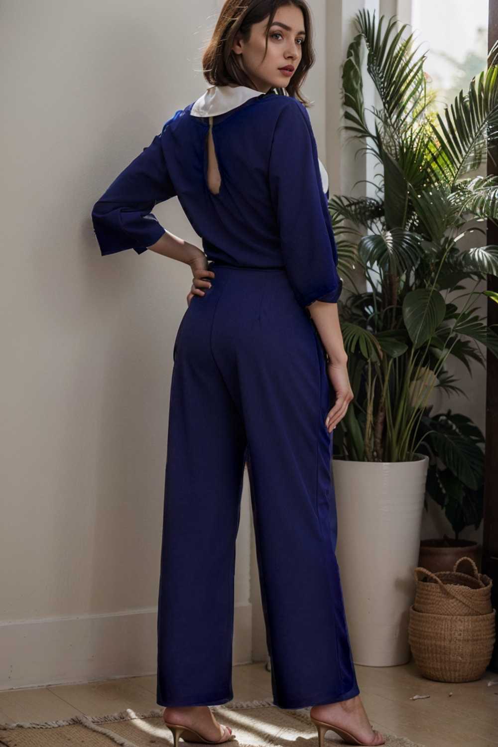 solid color one shoulder short sleeve jumpsuit 107862
