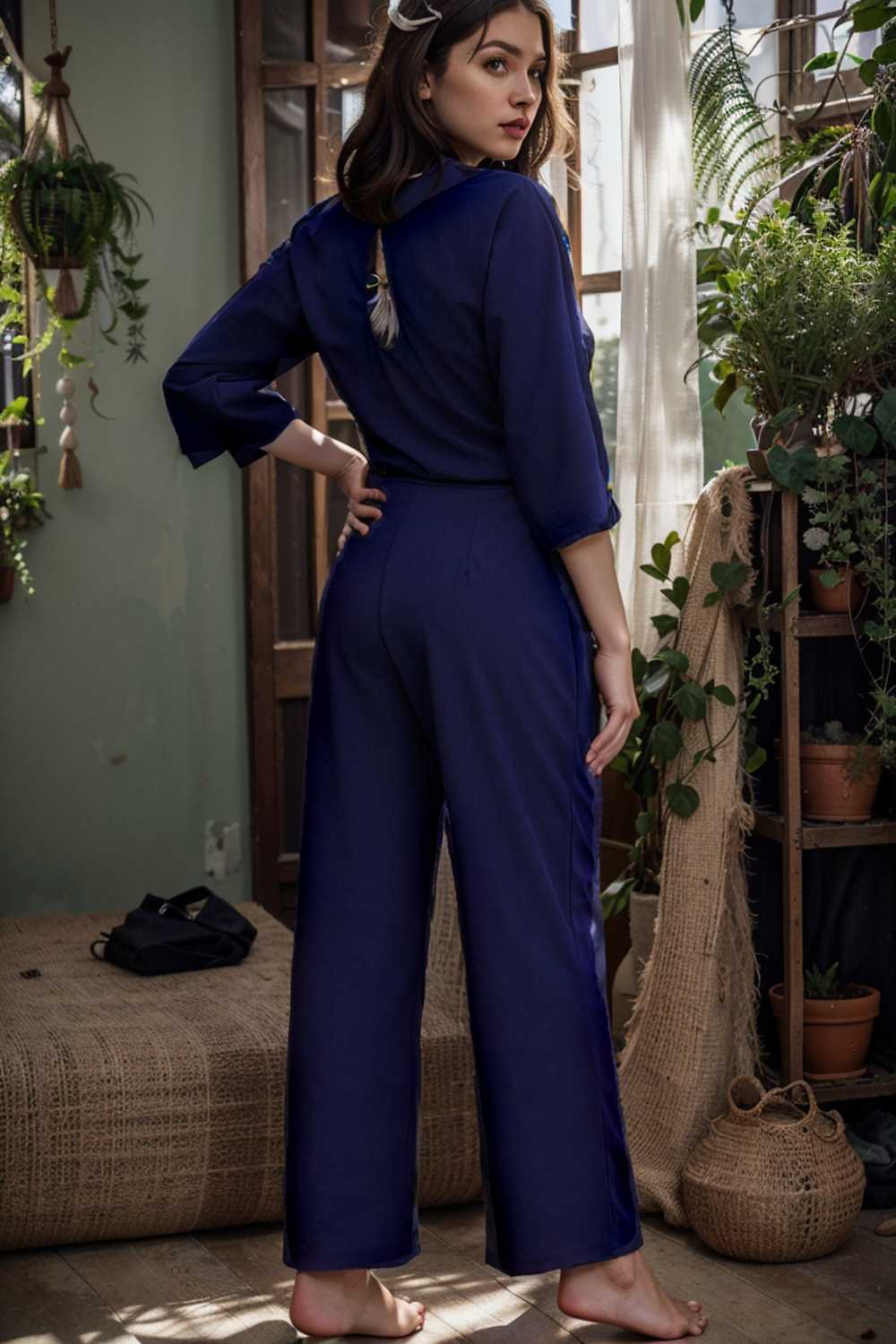 solid color one shoulder short sleeve jumpsuit 107861