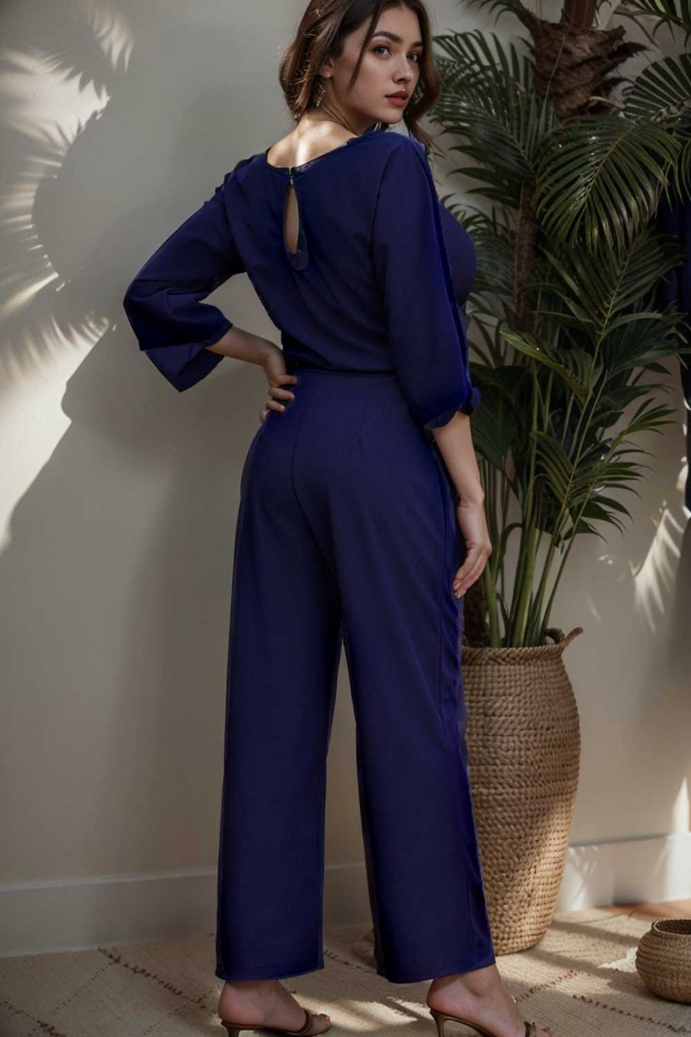 solid color one shoulder short sleeve jumpsuit 107860