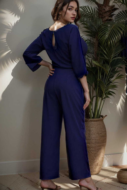 solid color one shoulder short sleeve jumpsuit 107860