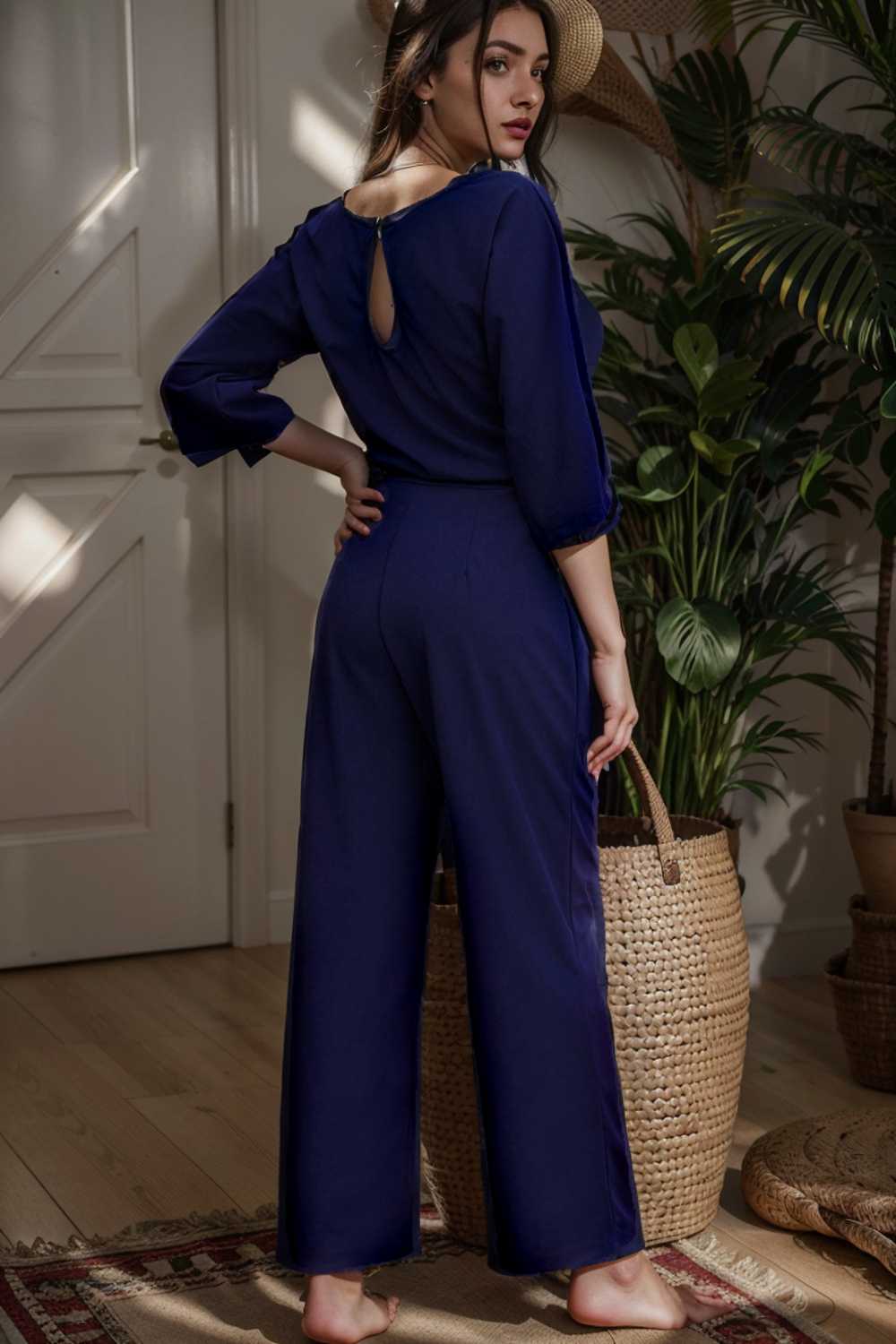 solid color one shoulder short sleeve jumpsuit 107859