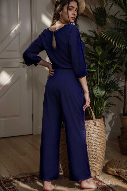 solid color one shoulder short sleeve jumpsuit 107859