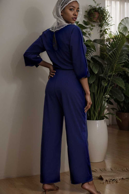solid color one shoulder short sleeve jumpsuit 107858