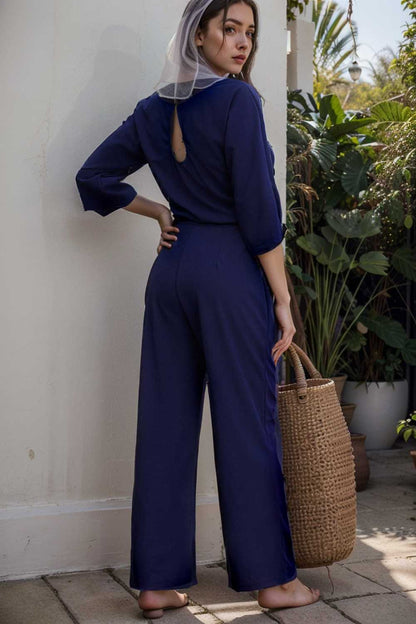 solid color one shoulder short sleeve jumpsuit 107857
