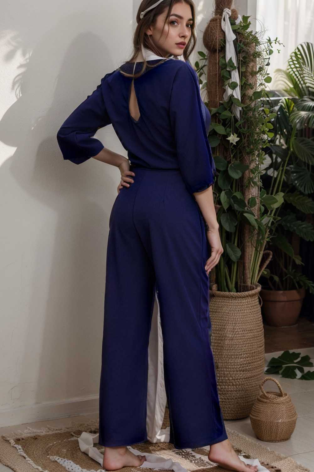 solid color one shoulder short sleeve jumpsuit 107856