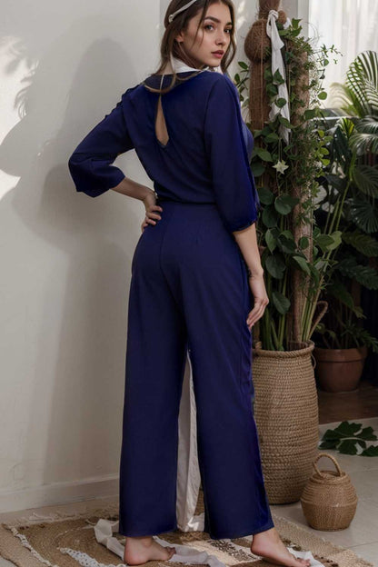 solid color one shoulder short sleeve jumpsuit 107856