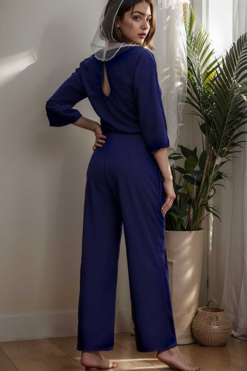solid color one shoulder short sleeve jumpsuit 110185