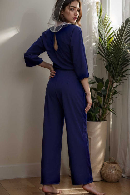 solid color one shoulder short sleeve jumpsuit 110185