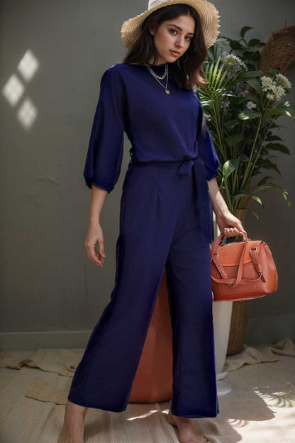 solid color one shoulder short sleeve jumpsuit 109742