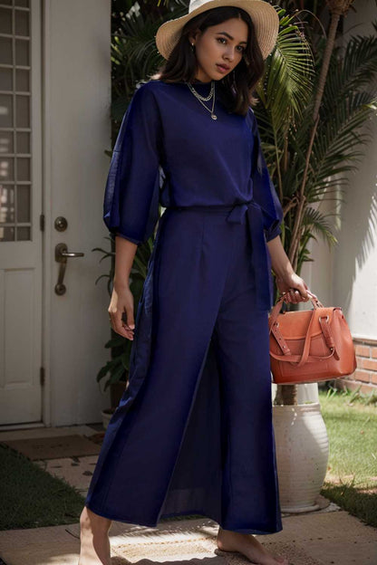 solid color one shoulder short sleeve jumpsuit 108452