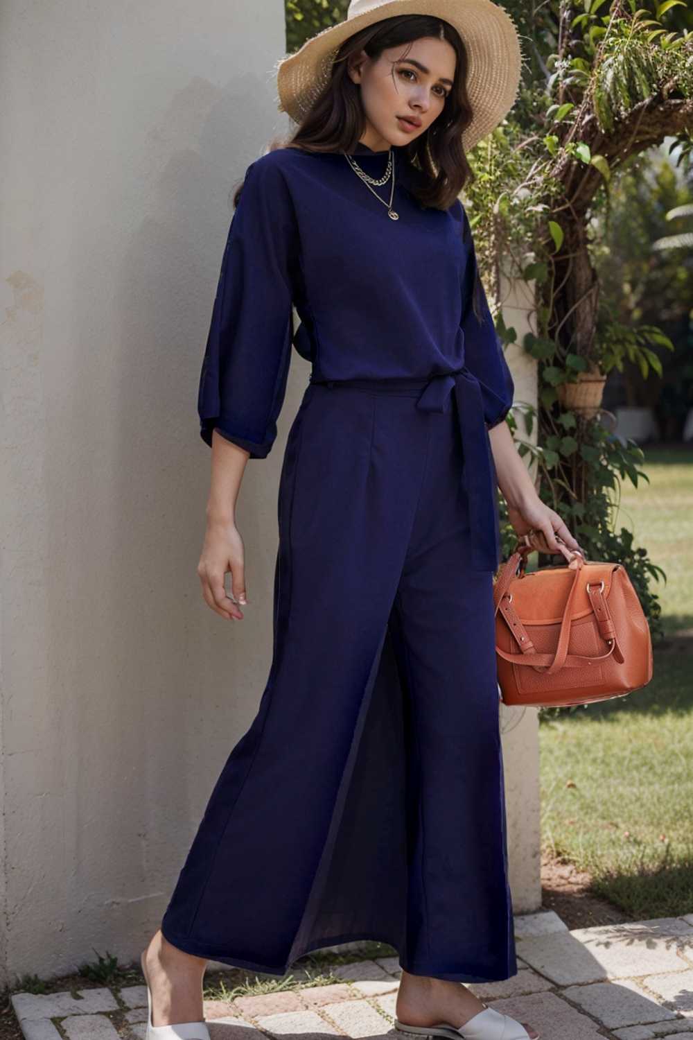 solid color one shoulder short sleeve jumpsuit 107855
