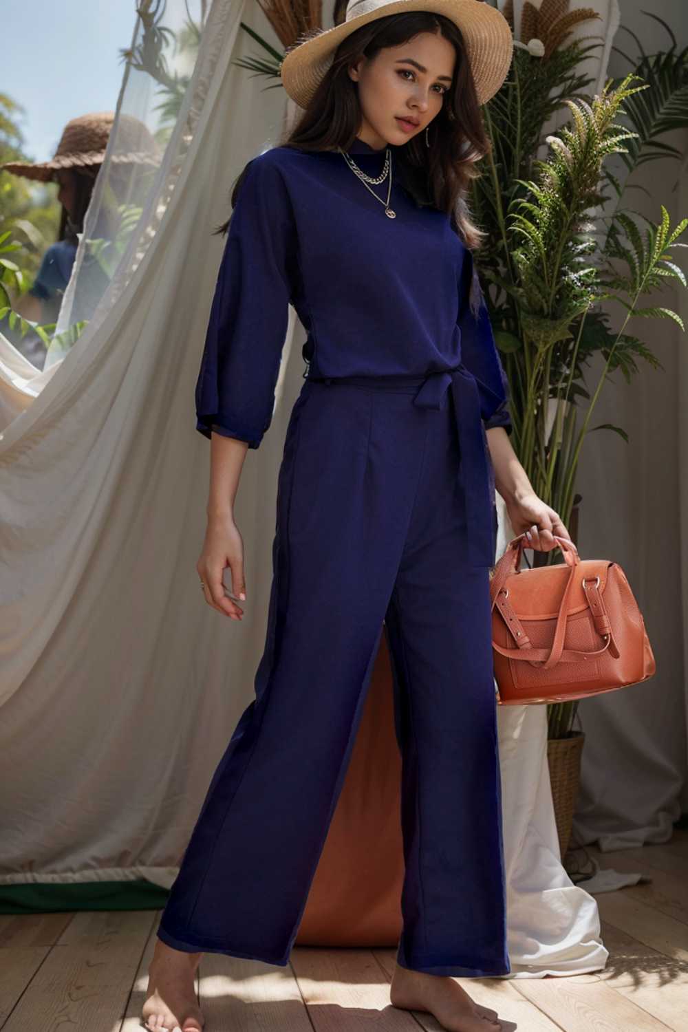 solid color one shoulder short sleeve jumpsuit 107854