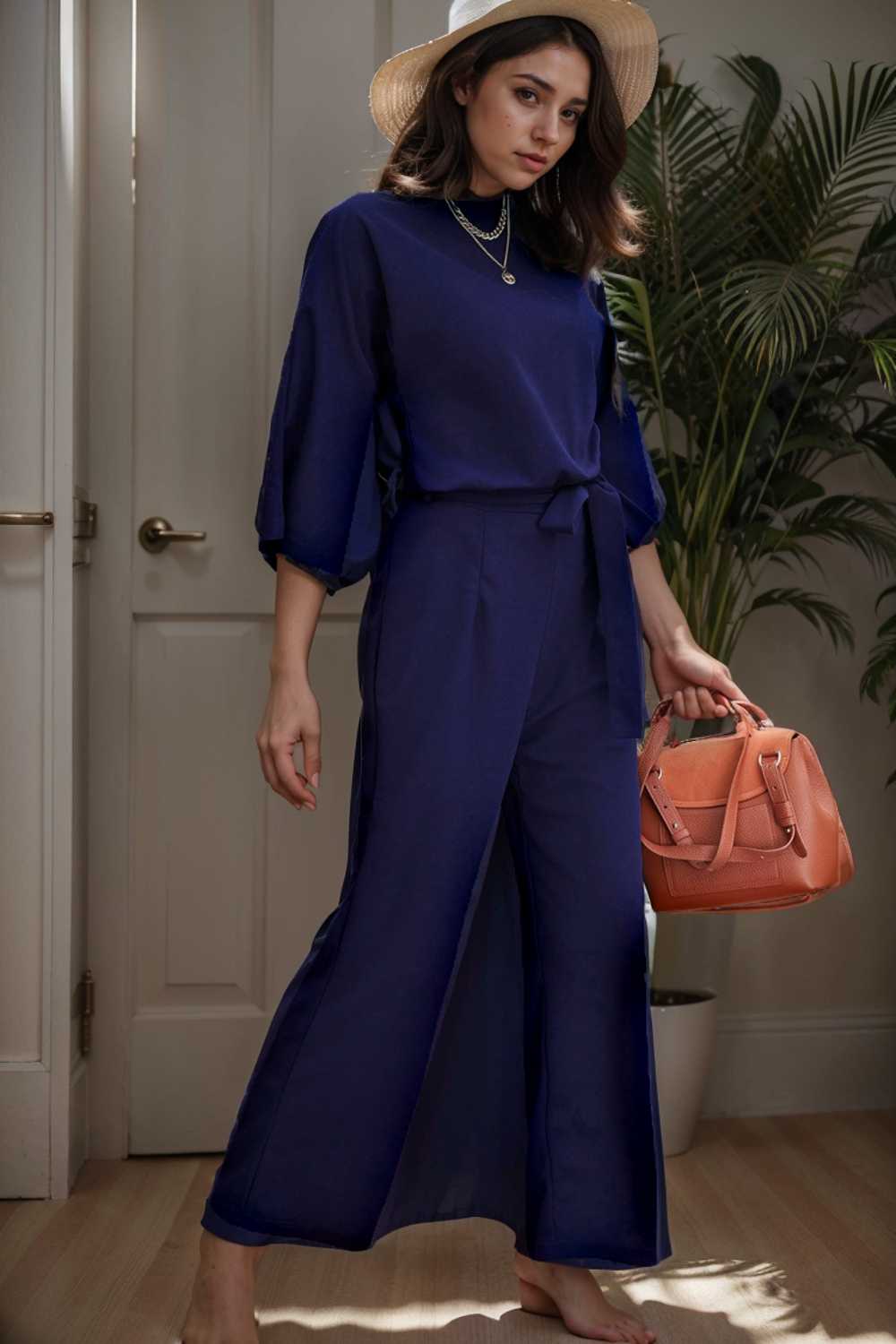 solid color one shoulder short sleeve jumpsuit 109741
