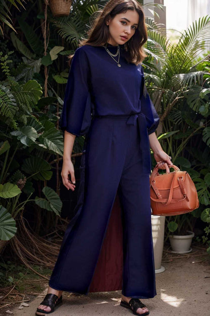 solid color one shoulder short sleeve jumpsuit 107852