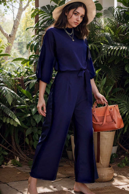 solid color one shoulder short sleeve jumpsuit 109739