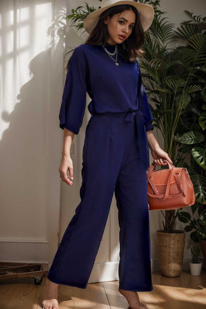 solid color one shoulder short sleeve jumpsuit 149715