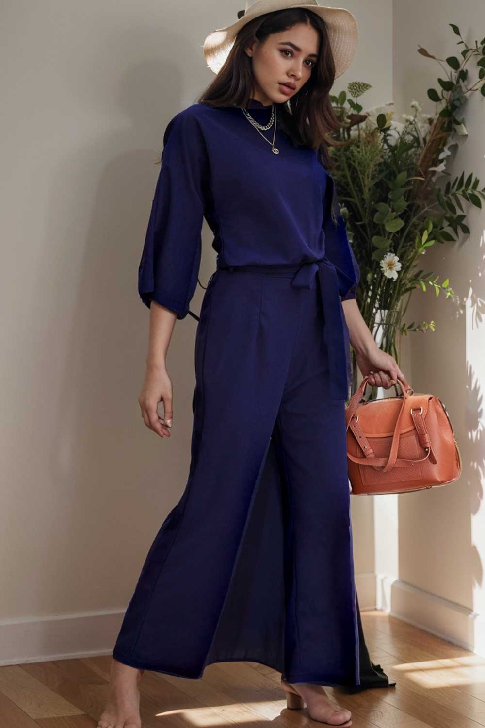 solid color one shoulder short sleeve jumpsuit 149714