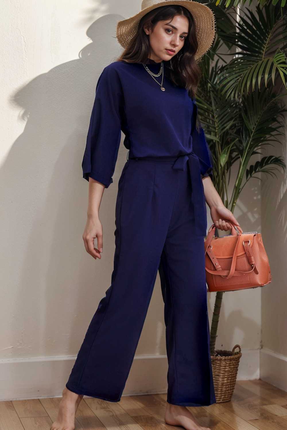 solid color one shoulder short sleeve jumpsuit 109736