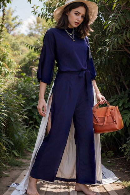 solid color one shoulder short sleeve jumpsuit 149713