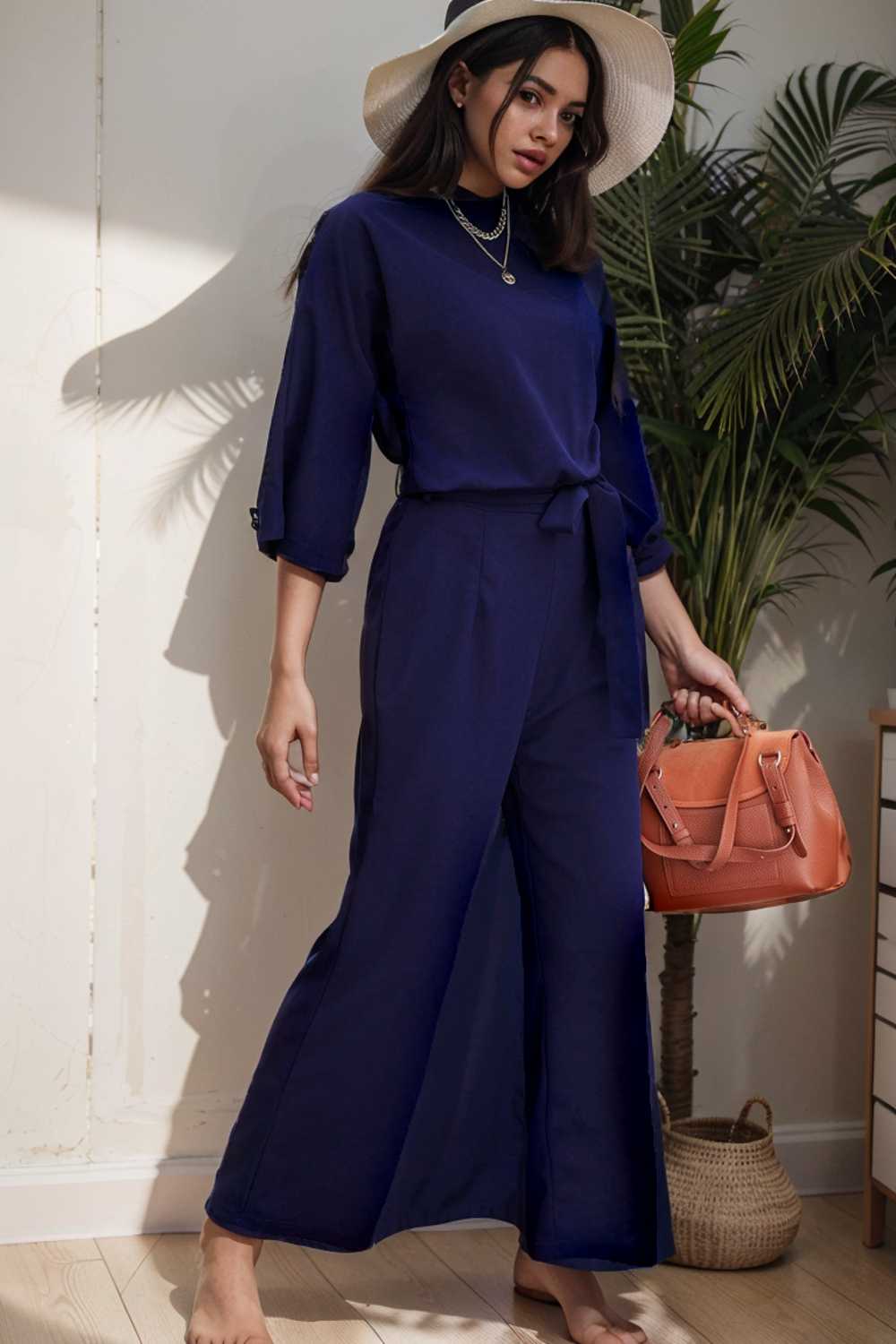 solid color one shoulder short sleeve jumpsuit 149712