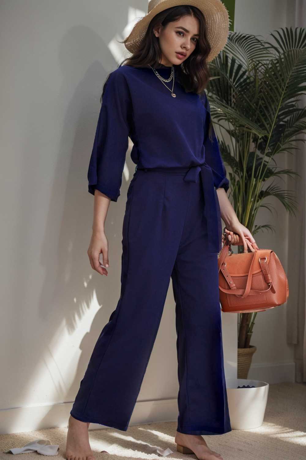 solid color one shoulder short sleeve jumpsuit 107846