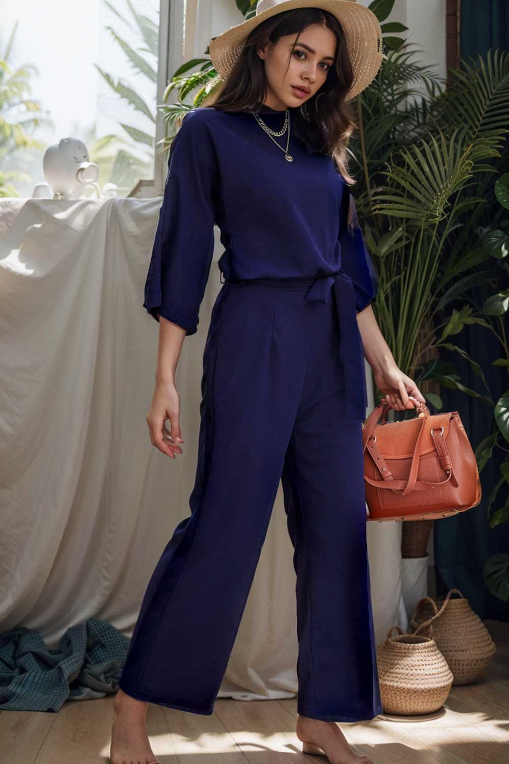 solid color one shoulder short sleeve jumpsuit 149711