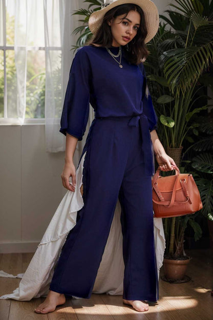 solid color one shoulder short sleeve jumpsuit 107845