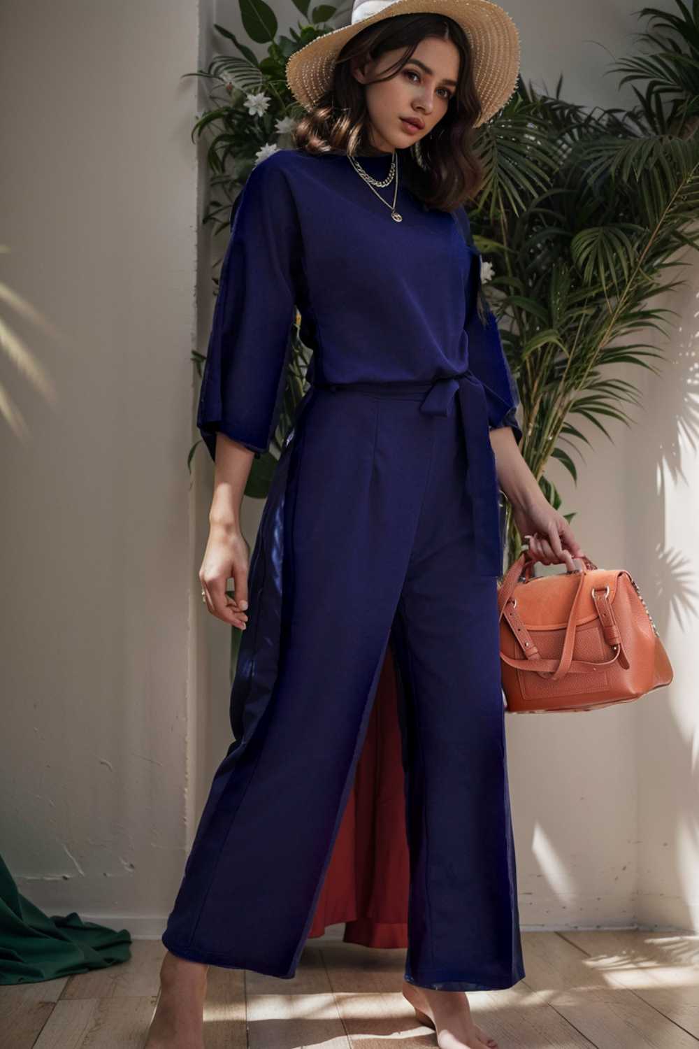 solid color one shoulder short sleeve jumpsuit 149710