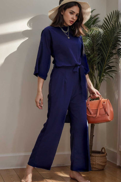 solid color one shoulder short sleeve jumpsuit 149709