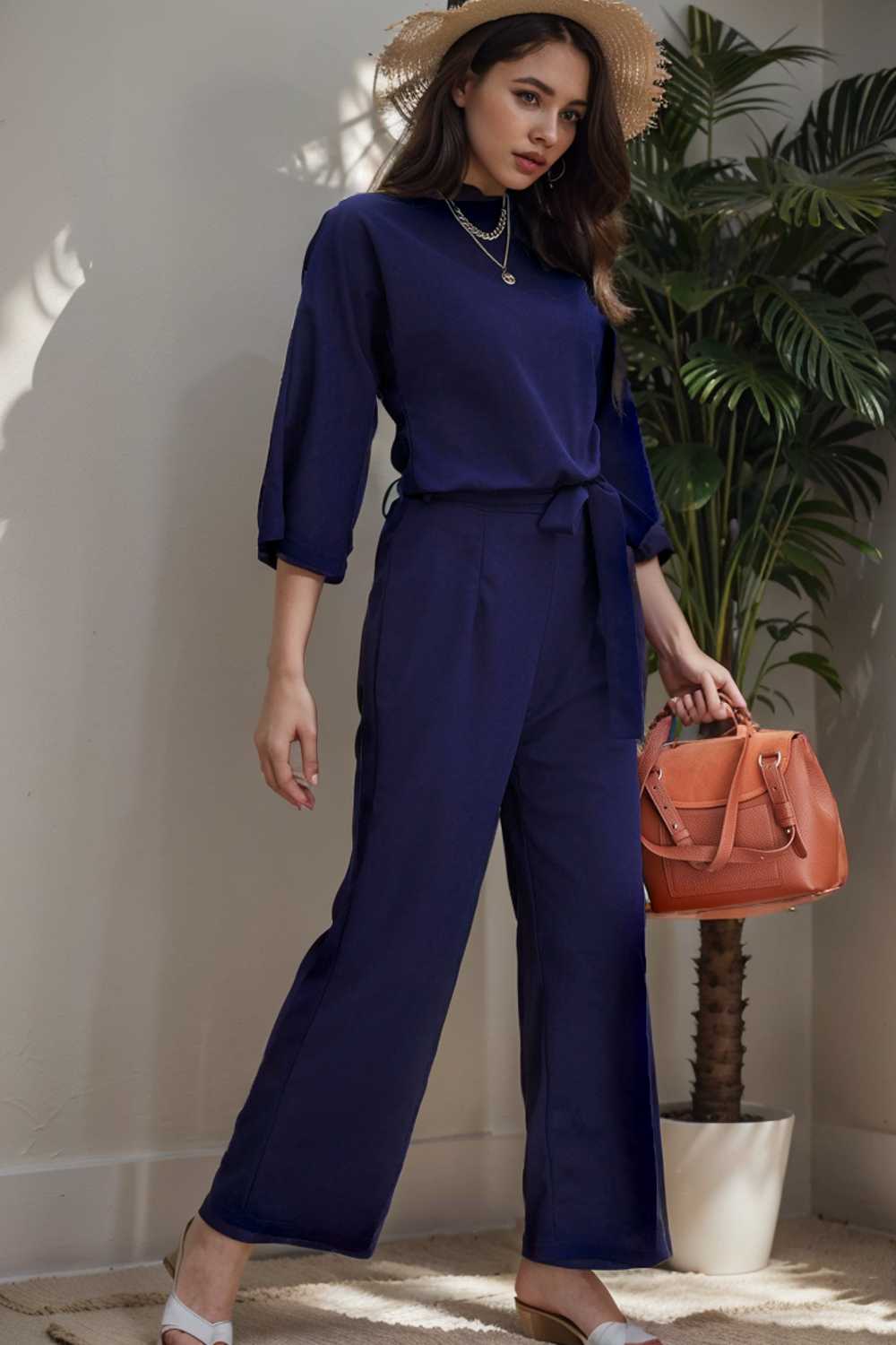 solid color one shoulder short sleeve jumpsuit 107843