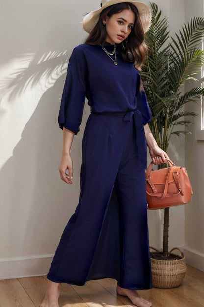 solid color one shoulder short sleeve jumpsuit 149706
