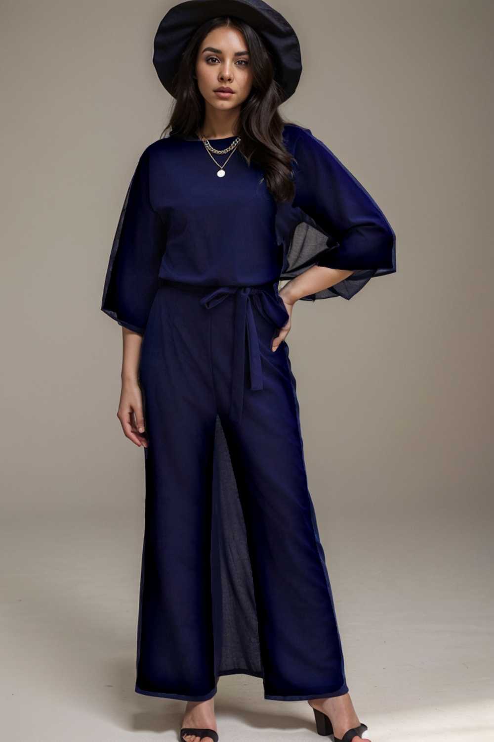 solid color one shoulder short sleeve jumpsuit 107841