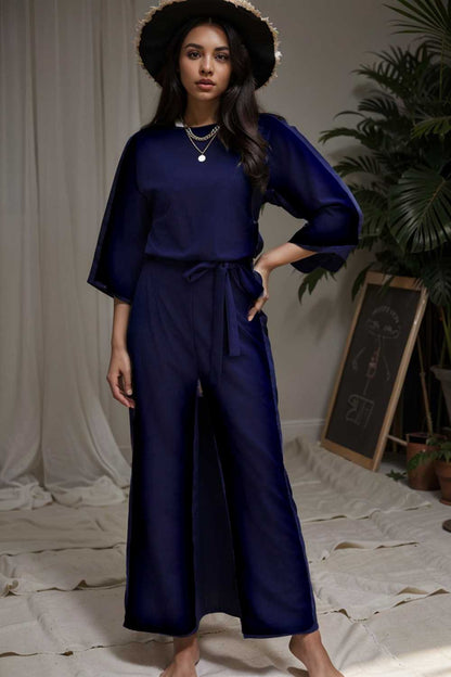 solid color one shoulder short sleeve jumpsuit 107840