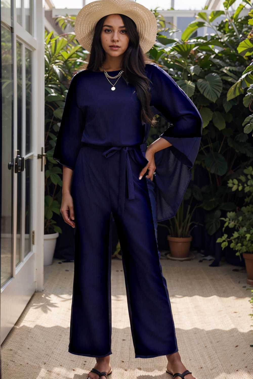 solid color one shoulder short sleeve jumpsuit 109731