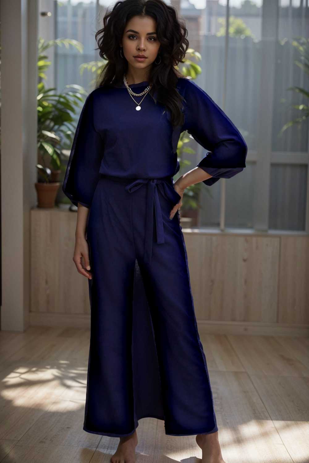 solid color one shoulder short sleeve jumpsuit 107837
