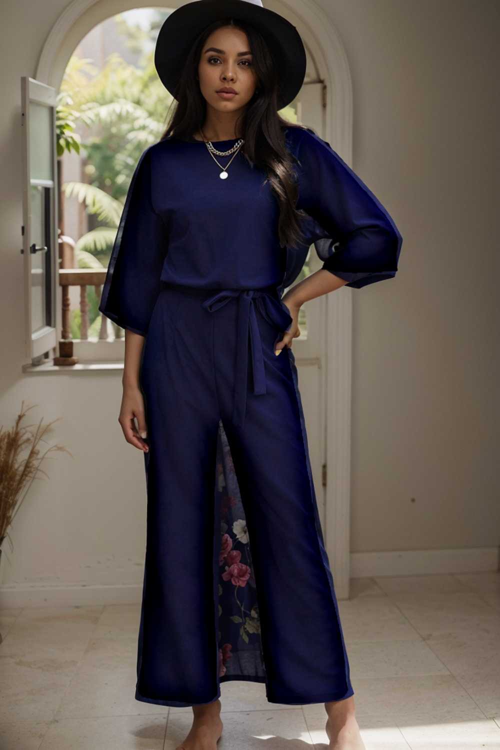 solid color one shoulder short sleeve jumpsuit 107835