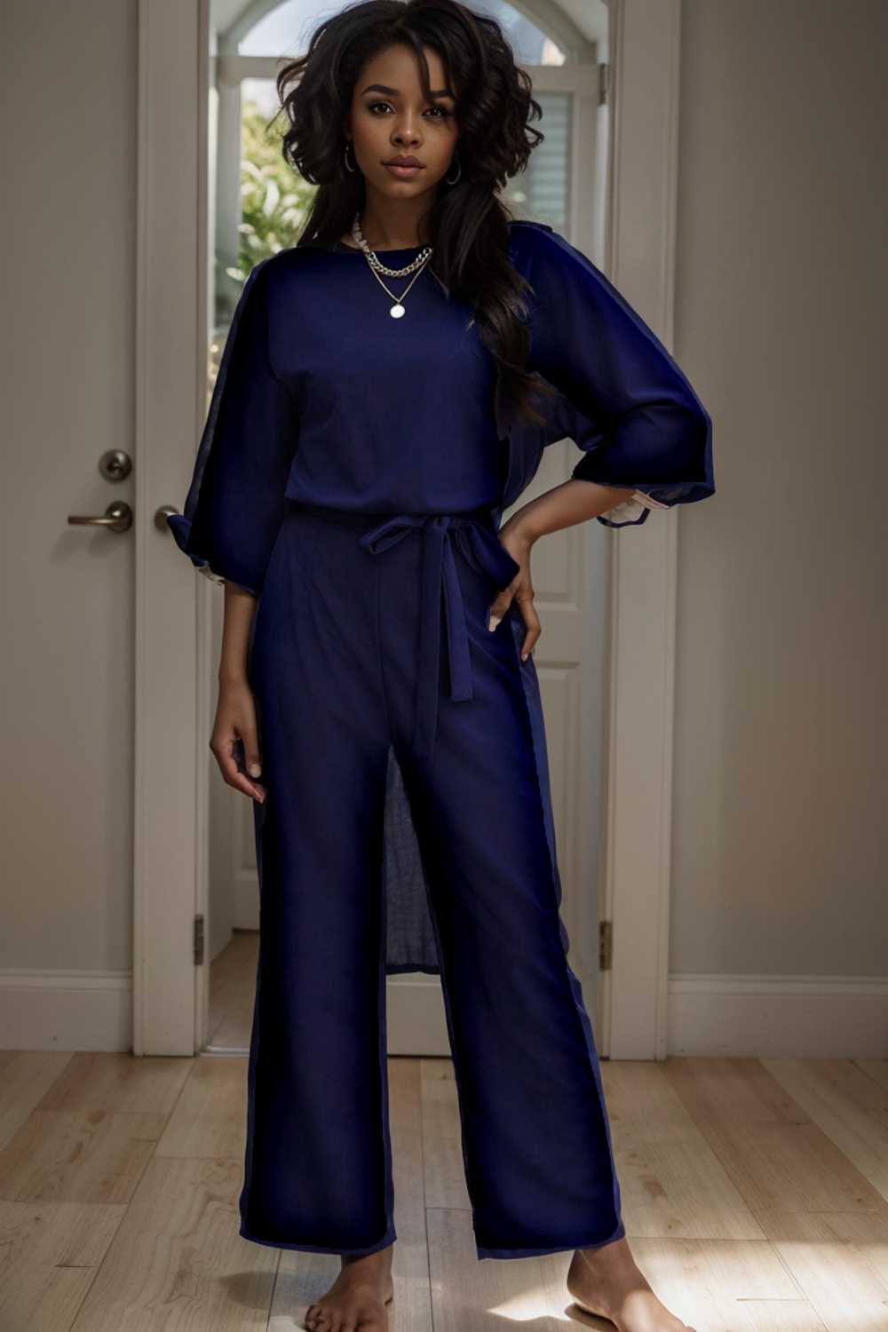solid color one shoulder short sleeve jumpsuit 107834