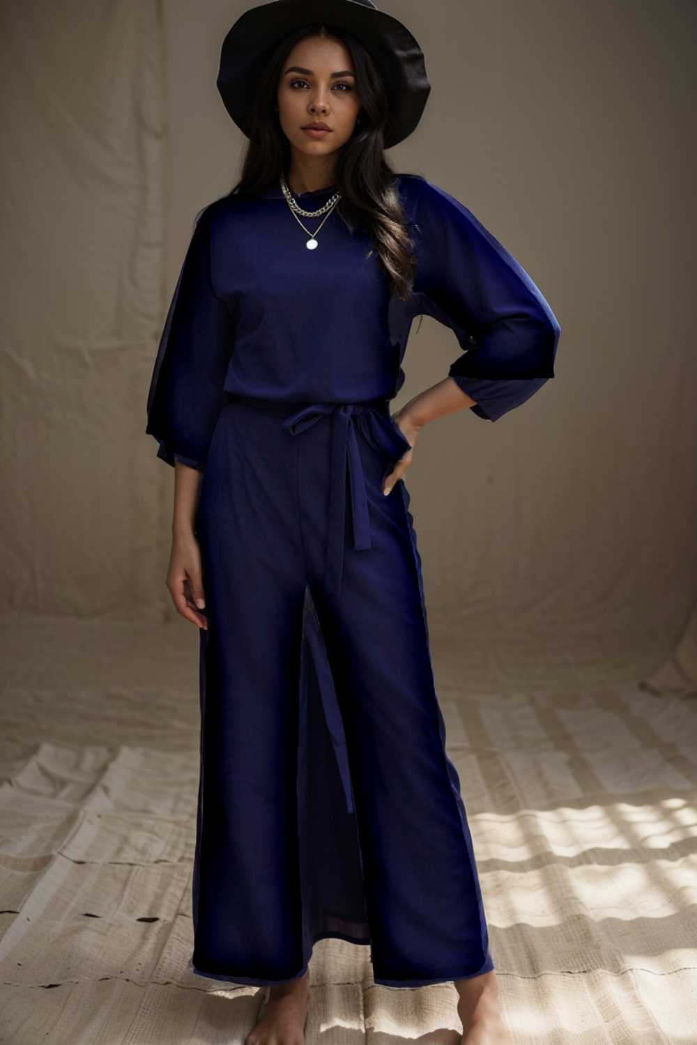 solid color one shoulder short sleeve jumpsuit 107833