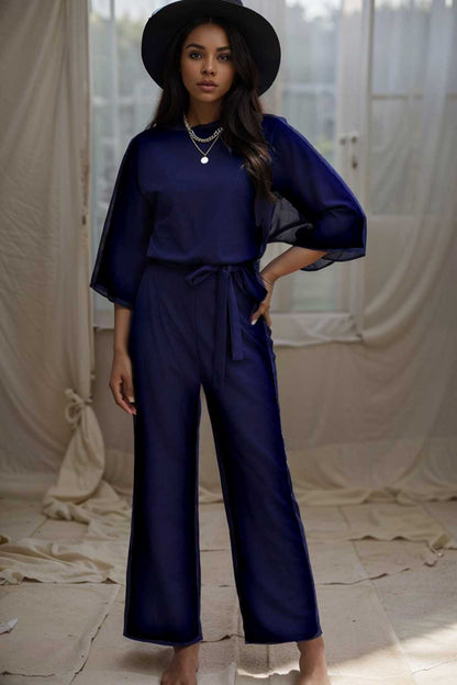 solid color one shoulder short sleeve jumpsuit 107832