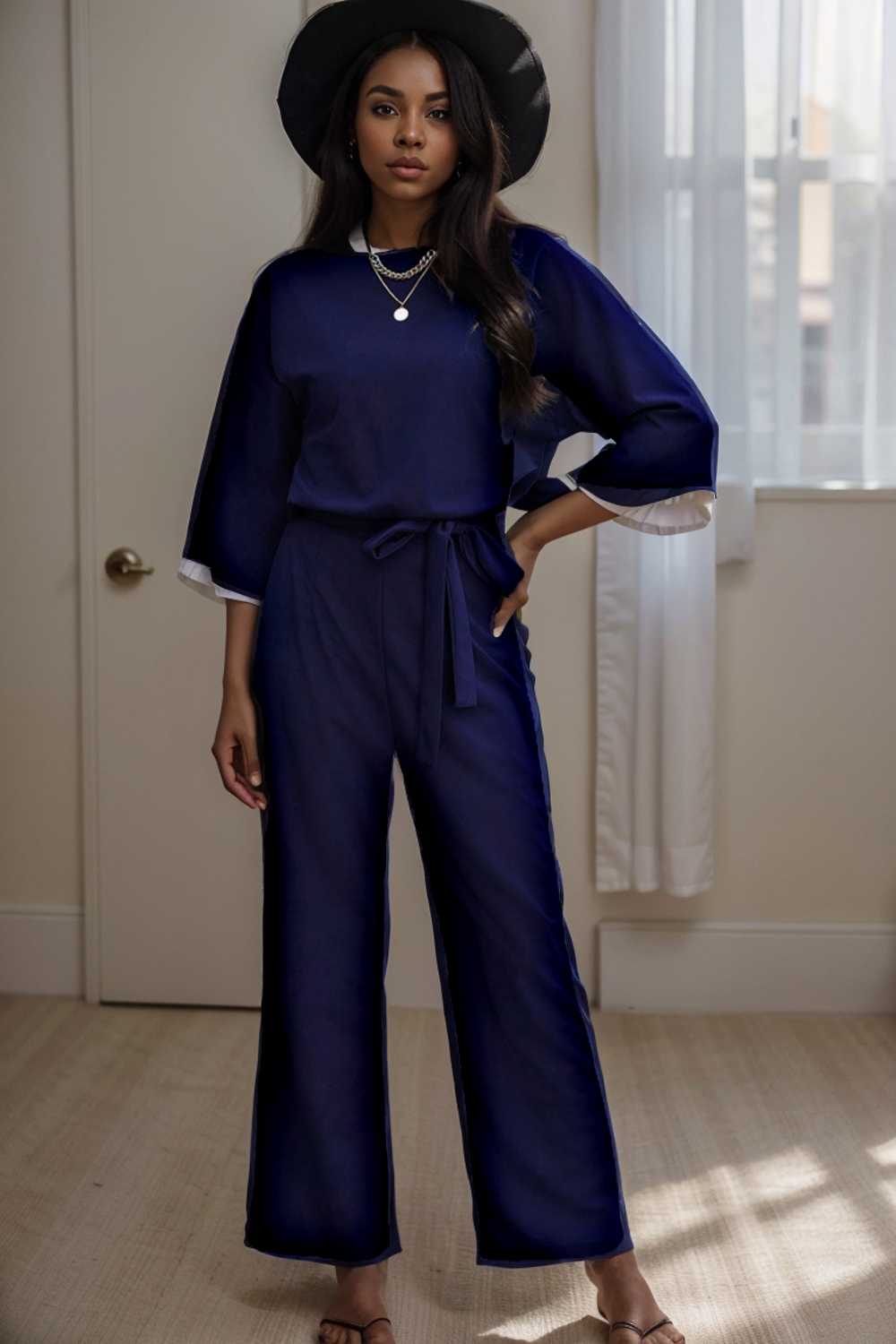 solid color one shoulder short sleeve jumpsuit 107831