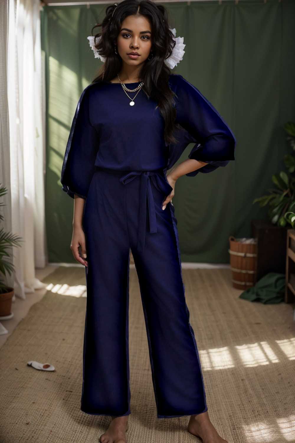 solid color one shoulder short sleeve jumpsuit 107830