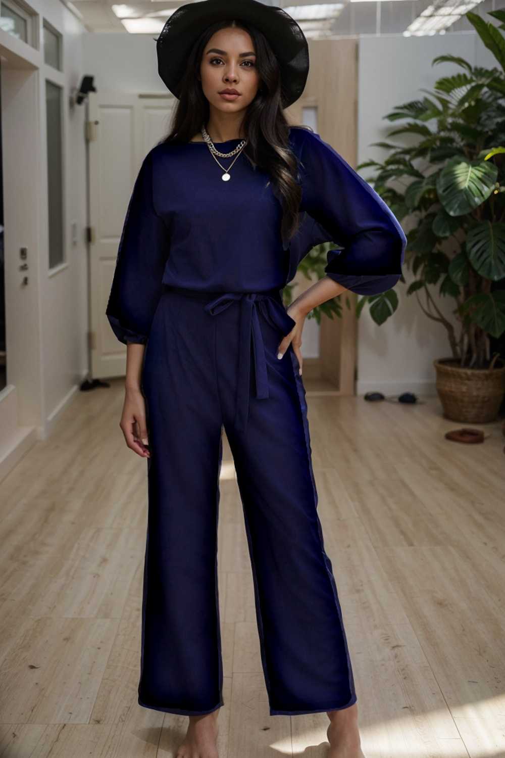 solid color one shoulder short sleeve jumpsuit 107829